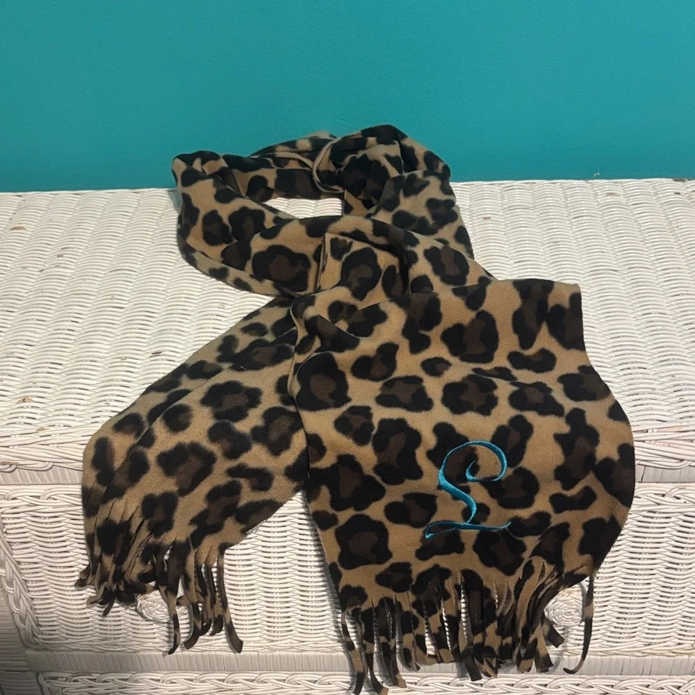 Leopard Print Scarf with Monogram L